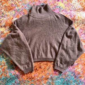 Free People 100% Cashmere Sweater Mauve Cropped Mockneck Pullover